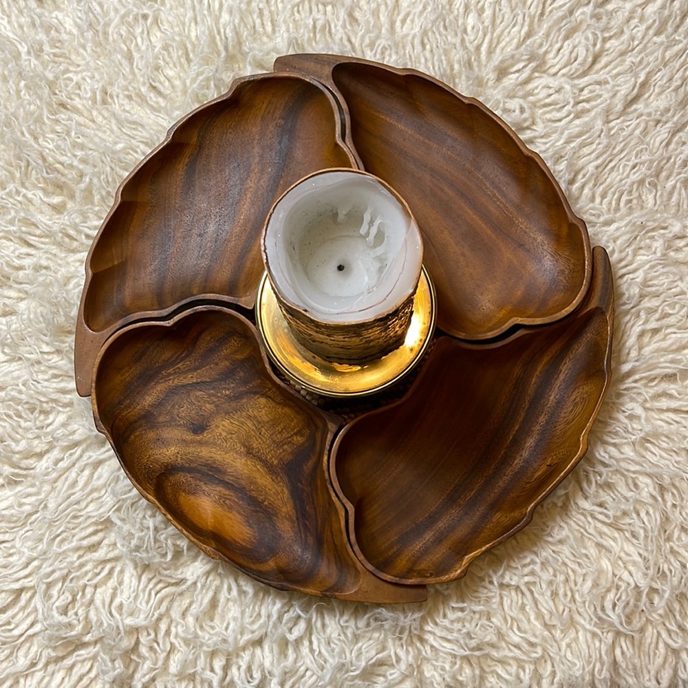 Vintage Teak 4 Pc Serving Set of Bowls Leaf Shape For Charcuterie or Serving